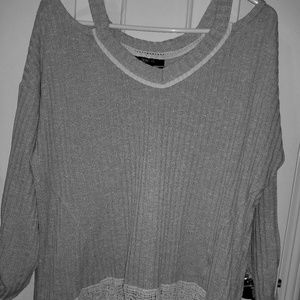 Style & Co top grey & woven lace trim